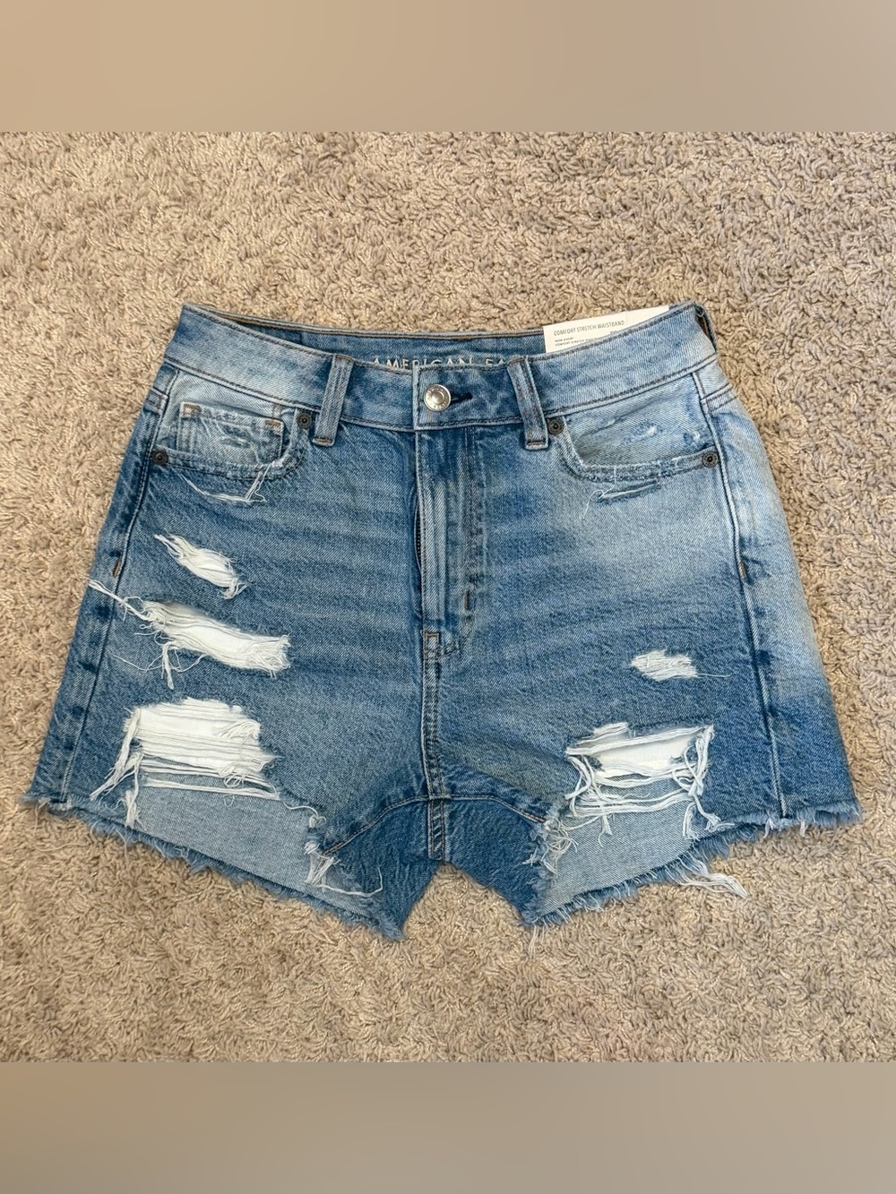 NWT - American Eagle Distressed High-Rise Denim Shorts - Blue